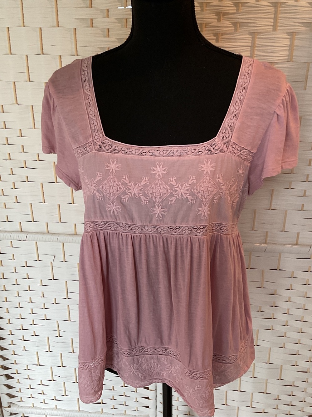 Lucky Brand Dusty Rose Embroidered Square-Neck Tunic
